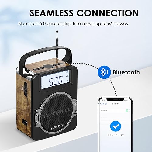 Miniatura 3 de Radio portátil AM FM Radios digitales reloj radio con Bluetooth 5 vatios altavoz recargable AM FM Radios enchufe en la pared funciona con pilas,
