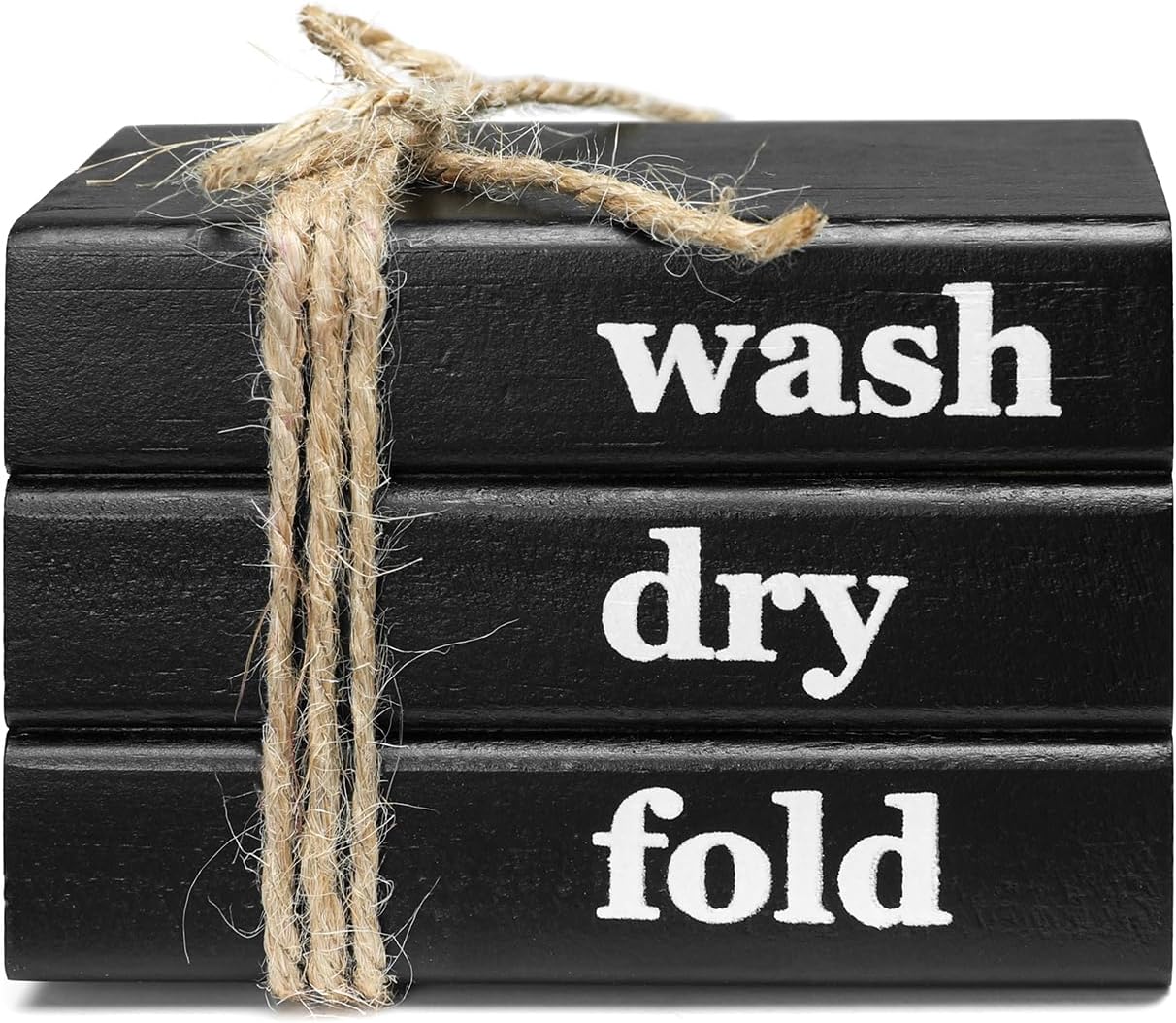 Mini Faux Book Stack, Wash-Dry-Fold Sign, Laundry Room Tiered Tray Decor, Wooden Home Decor, Black