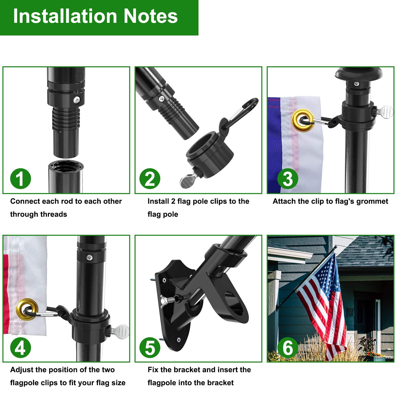 Flag Pole for House 5 FT FlagPole Kit for American Flag Outdoor