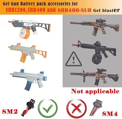 Miniatura 2 de 2 Pack 7.4V 2000mAh Battery Splatter Ball Gun Battery Pack Accessories for SRB1200 400 400-SUB Airsoft or Water-Gun Toy with USB Charging Cable SM2P