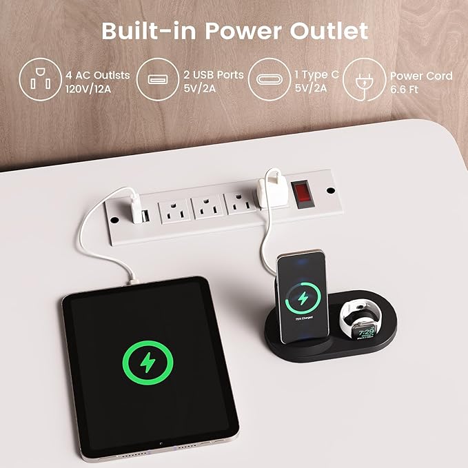 Escritorio Ajustable Eléctrico 120x60cm con Ruedas Blanco miniatura 9