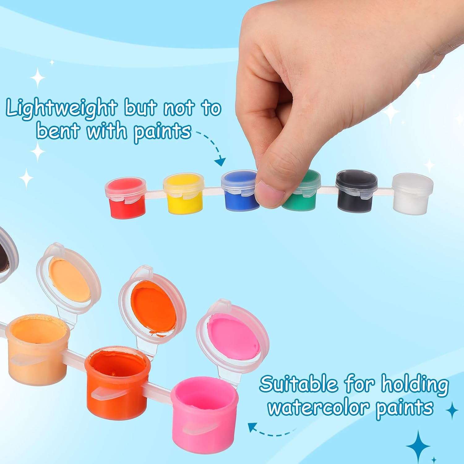 OFFSCH 5pcs Empty Paint Cup Strips Set, Mini Plastic Paint Containers for Artists and Students, Palette Cups for Watercolor and Acrylic Painting Storage