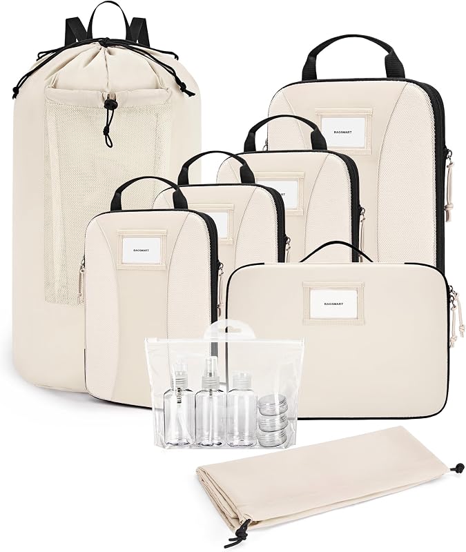 Cubos de embalaje de compresión, cubos de embalaje de 6 PIEZAS para valija, organizador de bolsas de viaje para equipaje, cubo de embalaje ligero para artículos esenciales de viaje