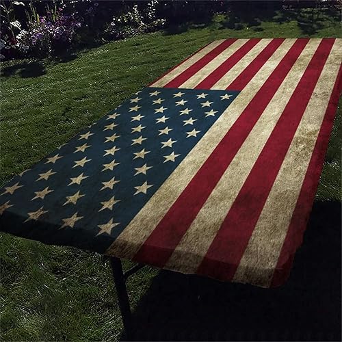 Miniatura 2 de SongYi Mantel rectangular con bandera estadounidense, impermeable, elástico ajustable para mesas de 5 pies, mantel de poliéster lavable para picnic,