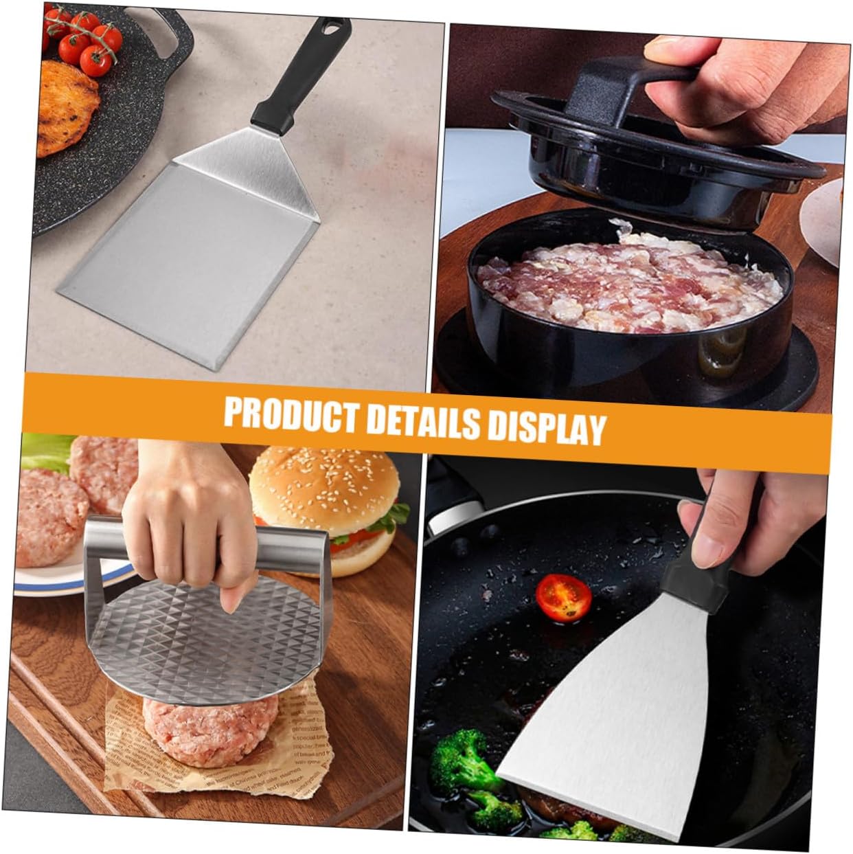 Stainless Steel Grill Tool with Burger Press Multi-Function Spatula Pastry Basting Brush for Outdoor Barbecue Camping and Cooking Essential Accessories