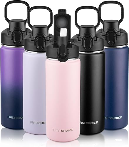 Miniatura 10 de Botella de agua aislada con tapa, botella de agua de acero inoxidable de 18 onzas para niños, niñas, botella de agua térmica de doble pared al vacío