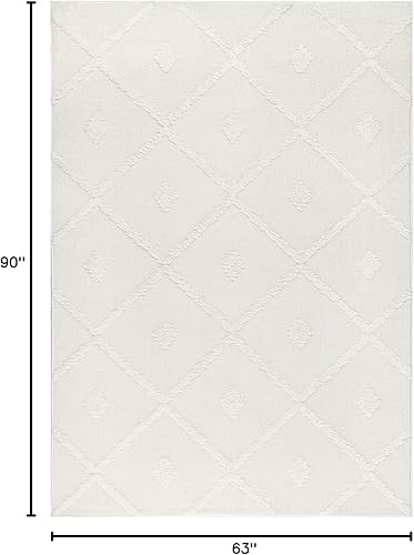 Miniatura 2 de Antep Rugs Palafito - Alfombra geométrica de pelo largo con textura de diamantes de pelo alto y bajo de 5 x 7 pies (blanco, 5 pies 3 pulgadas x 7