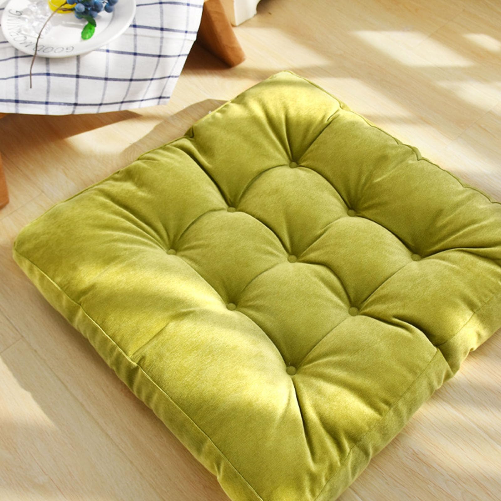 KNVSS Floor Pillows Meditation Square Large Pillow, Tufted Corduroy Seating Thick Floor Cushions, 55cm Solid Color Tufted Sitting Mat Seat for Adults Tatami Classroom Chair Yoga Living Room,1pack