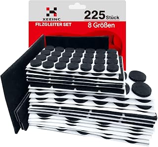 Fieltro Adhesivo Muebles 225 Piezas, Almohadillas Fieltro Protector Patas Sillas con 8 tamaños, 3mm de Espesor, Protector Muebles - Negro