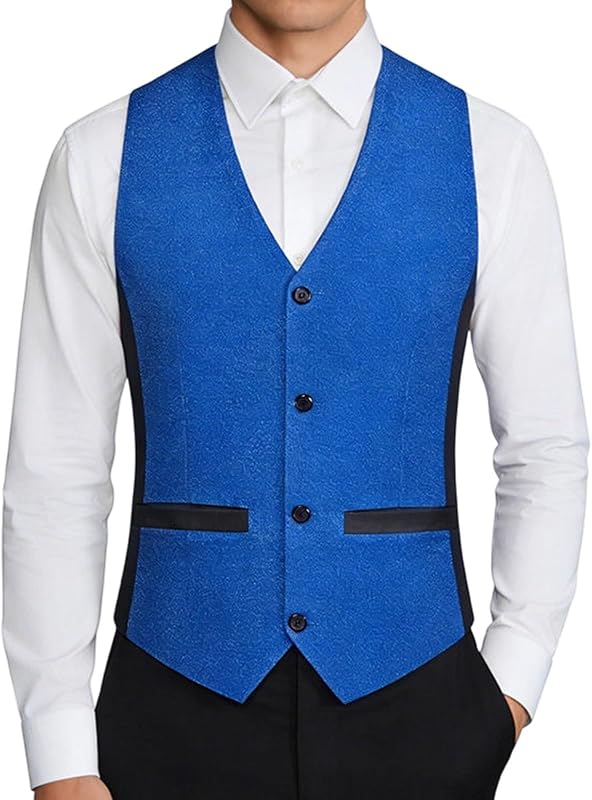 Button Down Vest for Men Sleeveless V Neck Crop Suit Waistcoat Dressy Wedding Party Formal Layering Top with Pocket