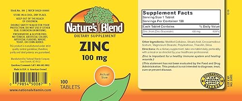 Miniatura 2 de Nature's Blend Gluconato de Zinc 100 mg, 100 Comprimidos