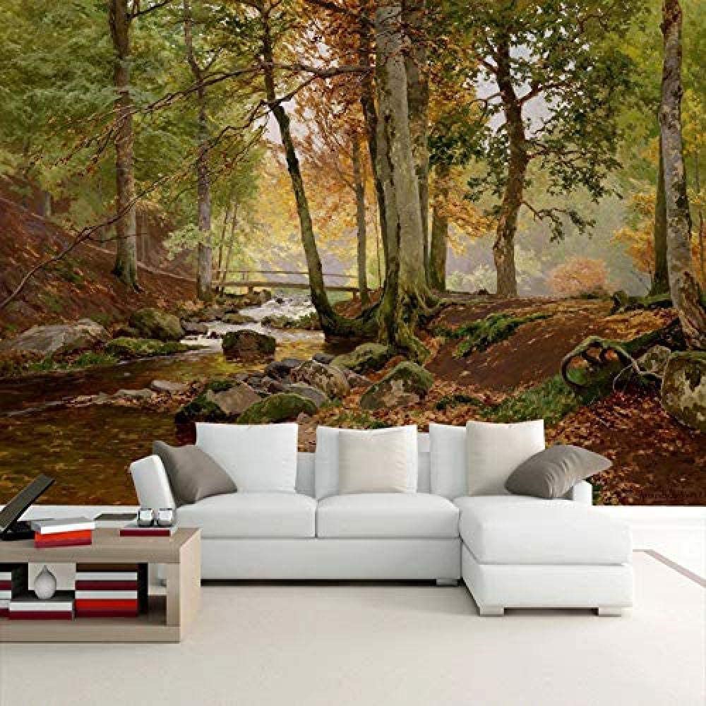 Papier peint Rivière avec arbres et montagnes : w03335
