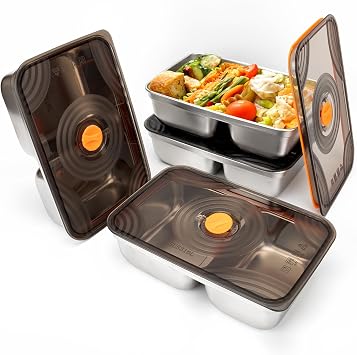 4 Pack Stainless Steel food storage containers30oz leak proof & airtight lids for Kitchen,Dual Compartment,freezer and microwave safe Containers For Meal Prep, Freezer, Leftovers