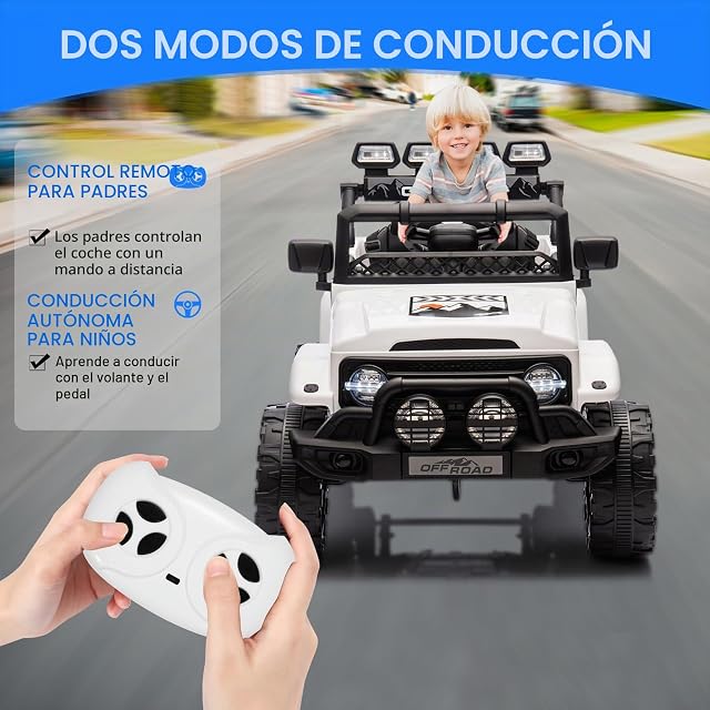 Foto 5 de 8 de Coche Eléctrico para Niños, Coche de Batería 12V con Mando a Distancia, 3 Velocidades, Música, LED, Claxon