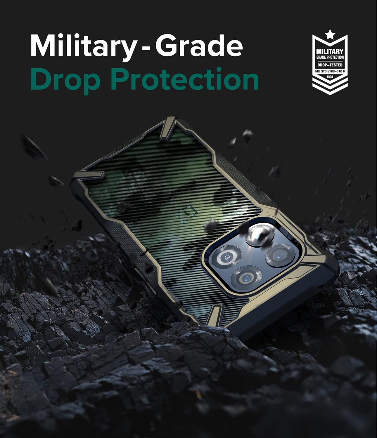 Ringke Fusion-X Compatible with OnePlus 10 Pro 5G Case, Camouflage Design Hard Back Heavy Duty Shockproof Bumper Phone Cover - Camo Black