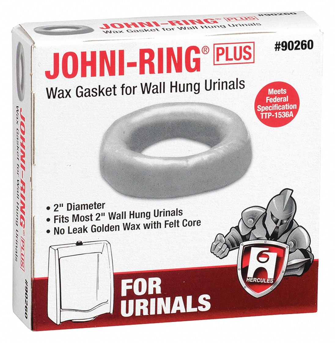 Hercules Wax Toilet Bowl Ring, White, for Use with Back Outlet Urinals and Toilets