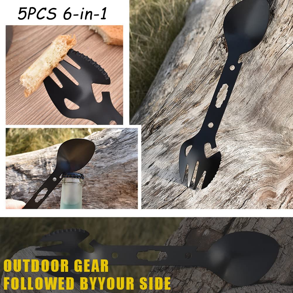 Posate Pieghevoli 5 In 1 Da Campeggio - Acciaio Inox | Coltello, Forchetta, Cucchiaio, Apribottiglie - Foto 8