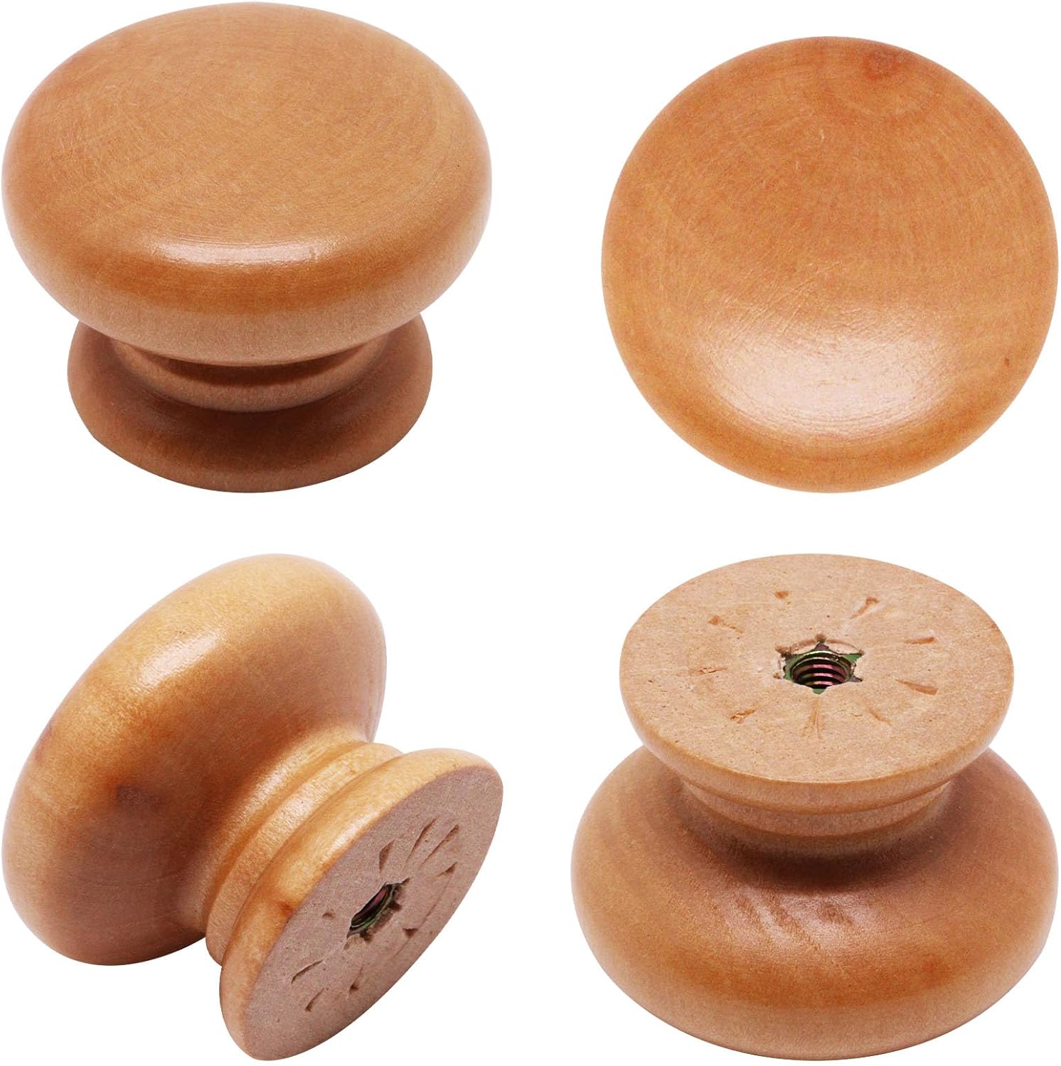 6pcs Wooden Cabinet Knobs, Wood Dresser Knobs Kitchen Cabinet Knobs Modern Round Knobs for Furniture Cupboard Dresser Drawer Closet Door (Wood Finished)