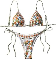 SOLYHUX Women's Boho Fruit Print Bikini Set - Spaghetti Strap Triangle Top Tie-Side Bottoms Two-Piece Swimsuit