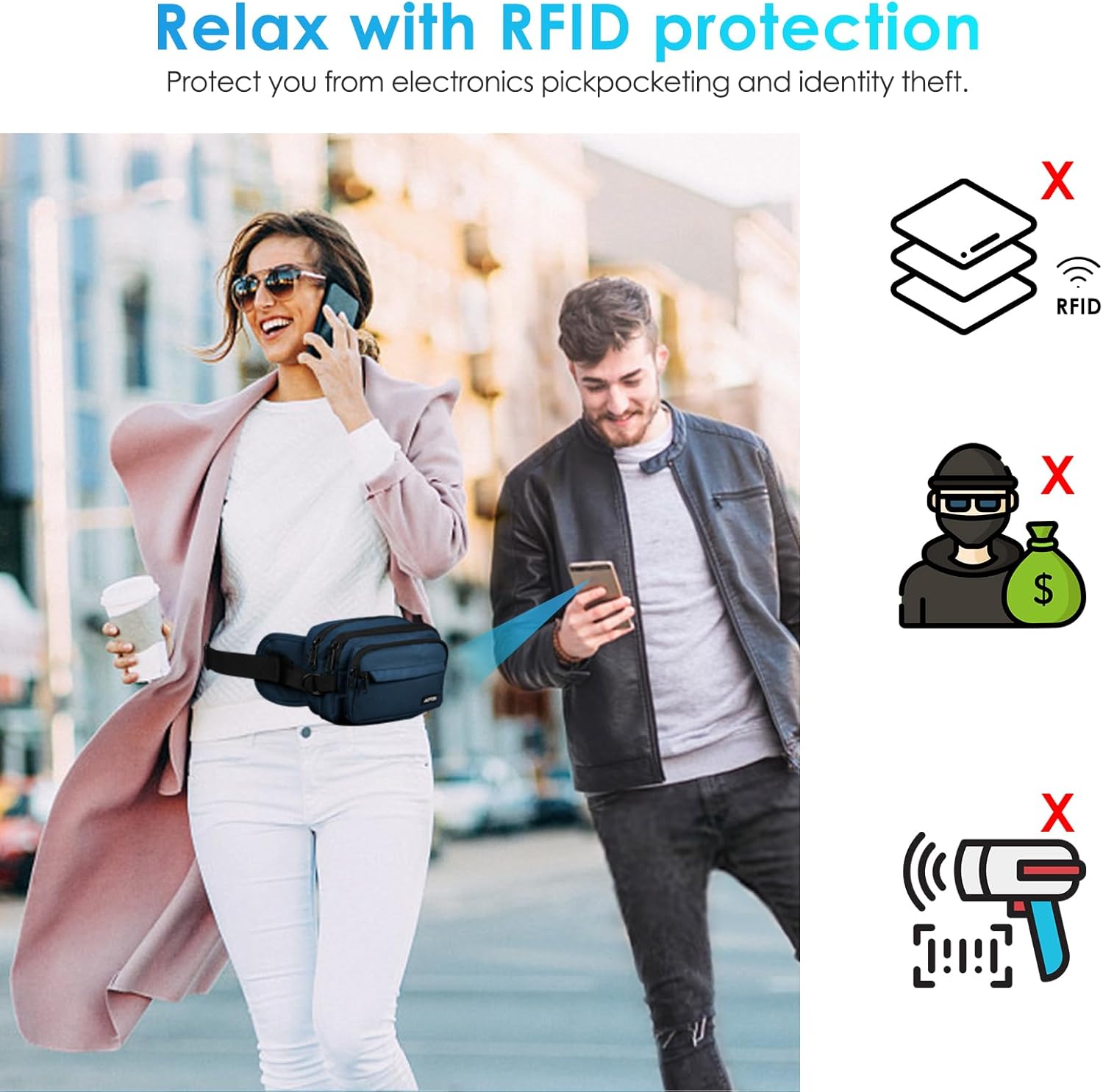 AGPTEK Fanny Pack for Women Men, RFID Large Capacity Waist Wallet Bag, Adjustable & Waterproof Bum Belt Pouch for Travel, Running, Shopping, Hiking, Dog Walking, Cycling, Climbing - Image 2