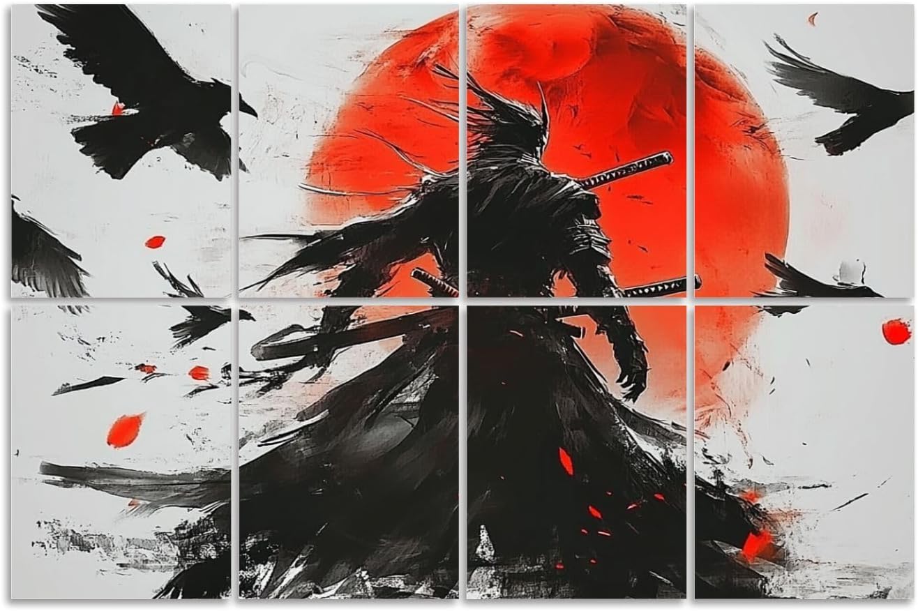 Paneles Acústicos Decorativos Artísticos 8 Pack Crows Samurai Oscuros para Aislamiento Sonoro, 48"x32", Autoadhesivos para Estudios y Oficinas miniatura 1