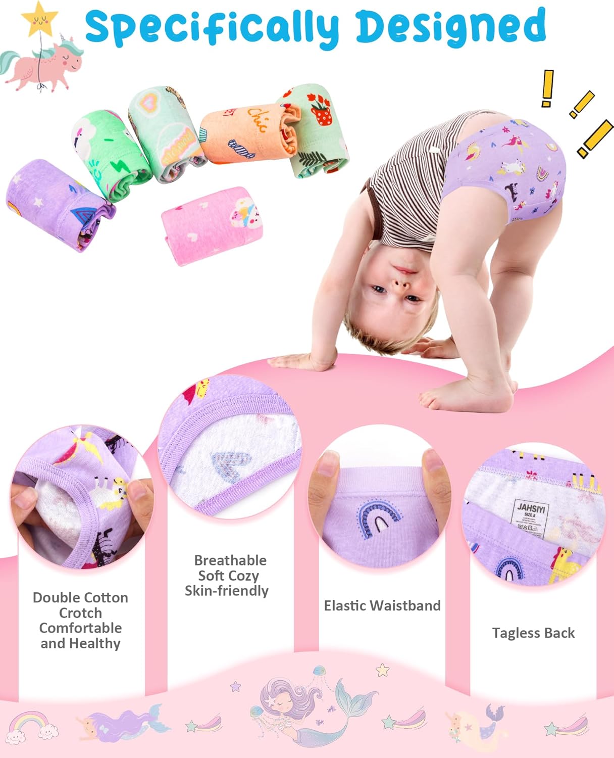 100% Cotton Girls Underwear Tagless Comfort Toddler Panties (6-Pack) - Image 3