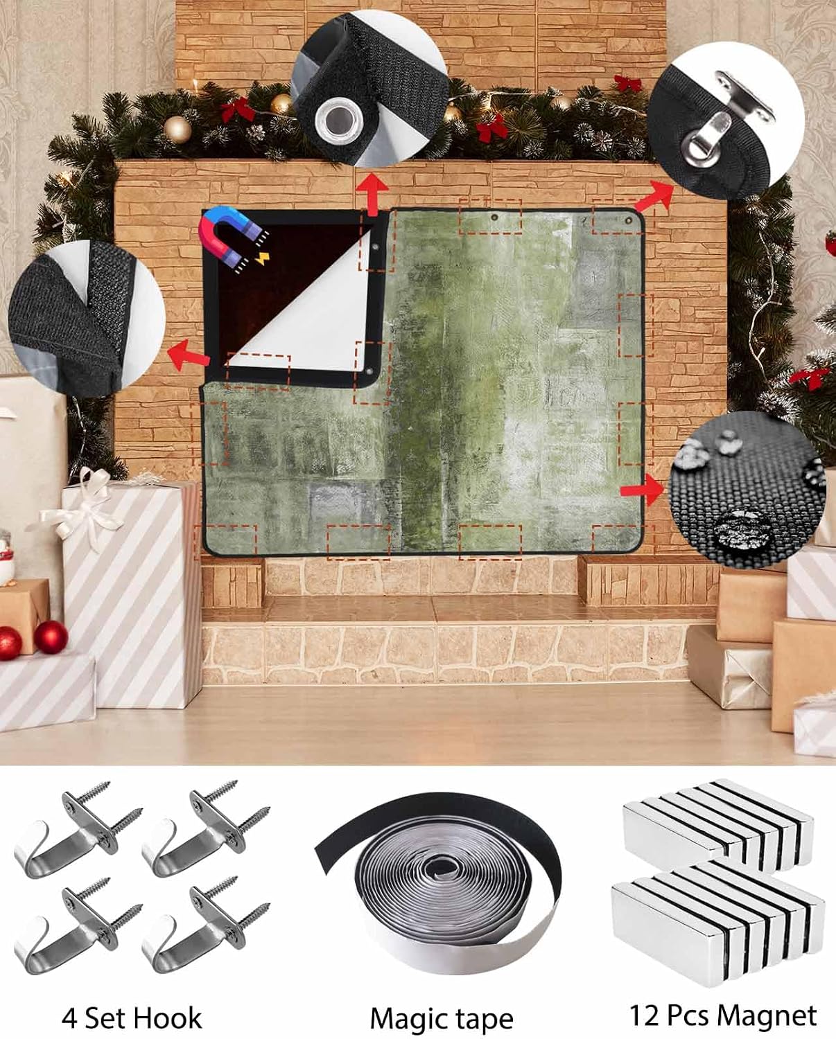Sage Green Fireplace Cover Decorative, Abstract Art Painting Modern Neutral Textured Magnetic Fireplaces Cover Indoor Fireplace Blanket Insulation Draft Stopper Save Energy 39" W x 32" H