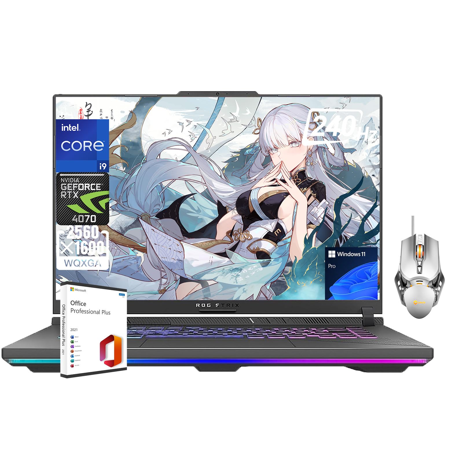 ASUS ROG Strix G16 Gaming Laptop, 16" WQXGA 240Hz Display, i9-14900HX, RTX 4070, 32GB DDR5, 1TB SSD, Wi-Fi 6E, Backlit Keyboard, Win 11 Pro, with Microsoft Office Lifetime License&Designed Mouse