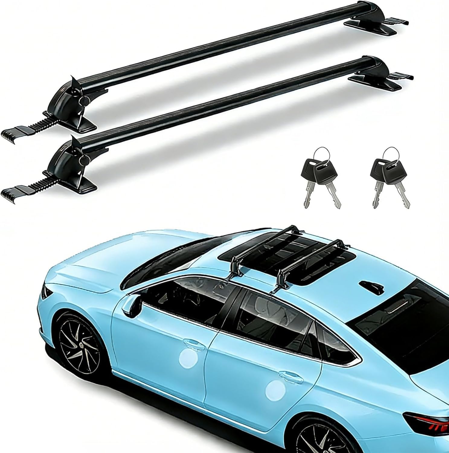 2Pcs Universal Car Roof Rack Cross Bars w/Anti-Theft Lock,43" Aluminum Lockable Car Top Crossbars with Adjustable Window Frame for Bare Roof Kayak Bike Rooftop Cargo Carrier Luggage 165 LBS Load