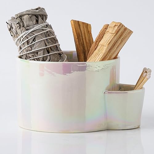 Cuenco de cerámica para manchas, soporte de salvia para quemar, cuenco para quemaduras para salvia, madera de Palo Santo, forma para velas,