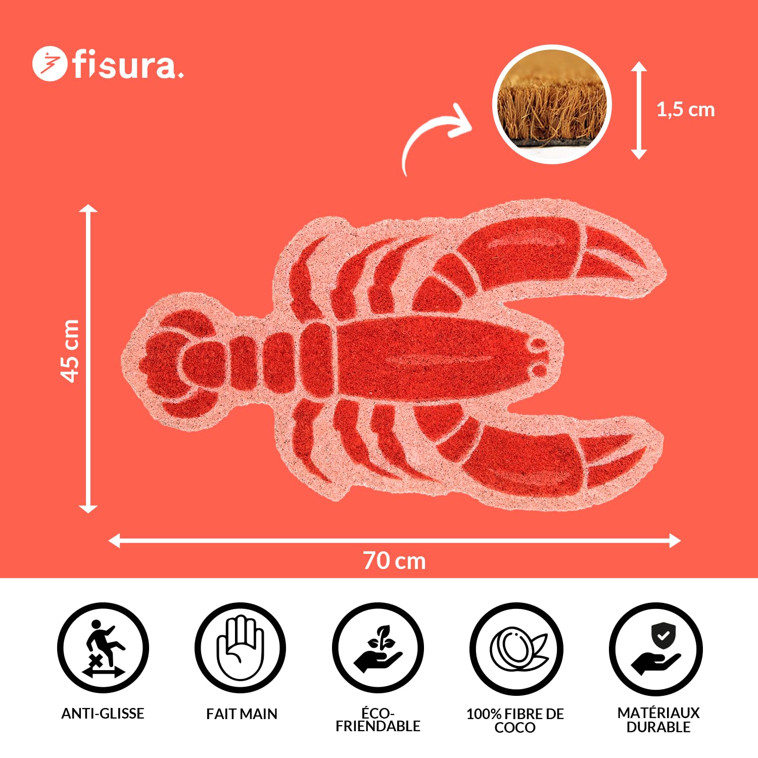 Décoration Porte étoiles Paillasson Fibres De Coco Relaxdays - Tapis Antidérapant 75x25 Cm, Design étoiles, Pour Intérieur/extérieur Tapis Coco Naturel