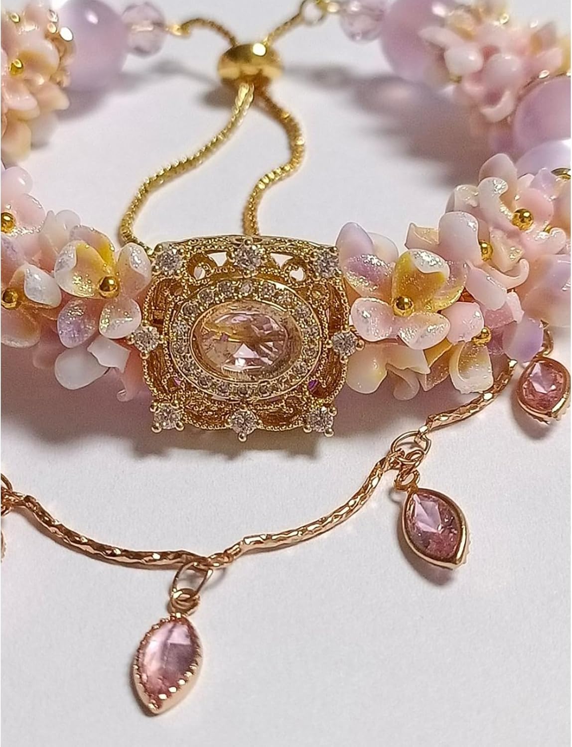 Purple Red White Glass Bead Zircon Lucky Bracelet for Women | Adjustable 20-30cm Alloy Chain, Gift-Ready with Pouch - Image 6