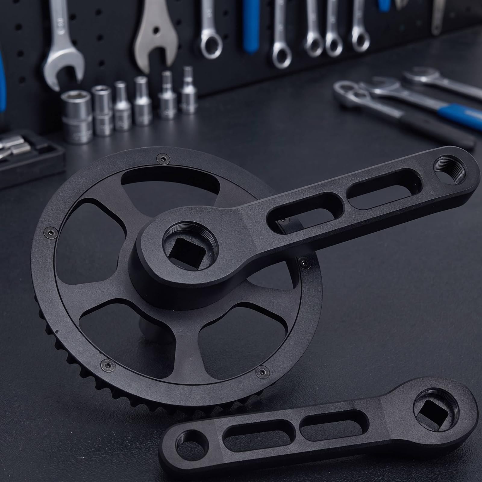 Infantil para Bicicleta Conjunto Plato Transmisión con Polea 46 Dientes y Guardia Aleación de Aluminio y Brazo 120 Mm Adecuada para Conversiones a Correa Rutas Escolares Ciudad