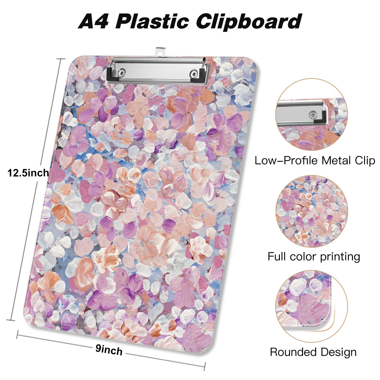 Piasoenc Plastic Clipboard, Cute Decorative Clip Board, 9 x 12.5 in, A4 Standard Office Clip Boards for Nurses Students, Office, Floral - Image 2