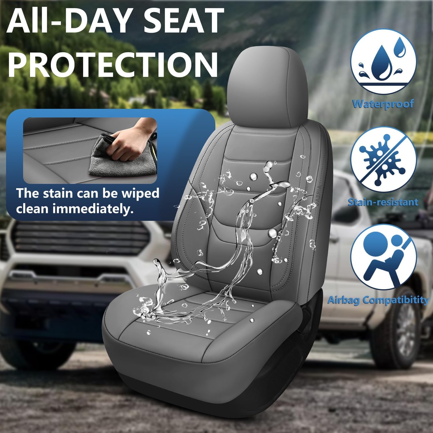 Toyota Tacoma Seat Covers 2016-2023,Truck Seat Covers for Tacoma 2016 2017 2018 2019 2020 2021 2022 2023 Double & Crew Cab SR SR5 TRD Sport TRD Off-Road TRD Pro (Grey, Full Set)