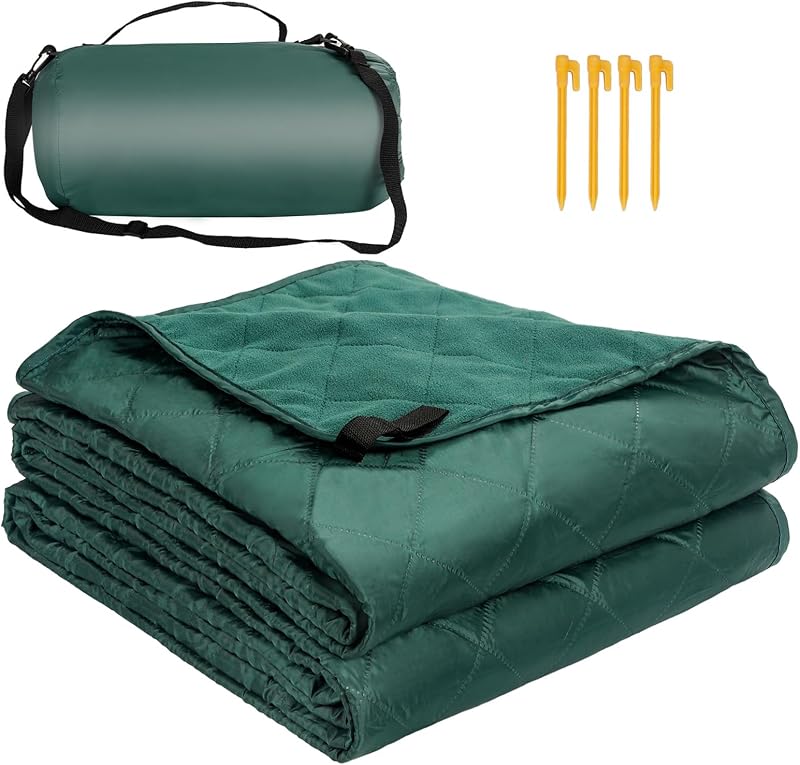 Manta impermeable para exteriores de 82"x55", cortavientos y cálida, forro polar de 250 GSM | Manta de estadio empacable para acampar, picnic, senderismo y conciertos, lanzamiento ligero de emergencia, lavable a máquina, verde