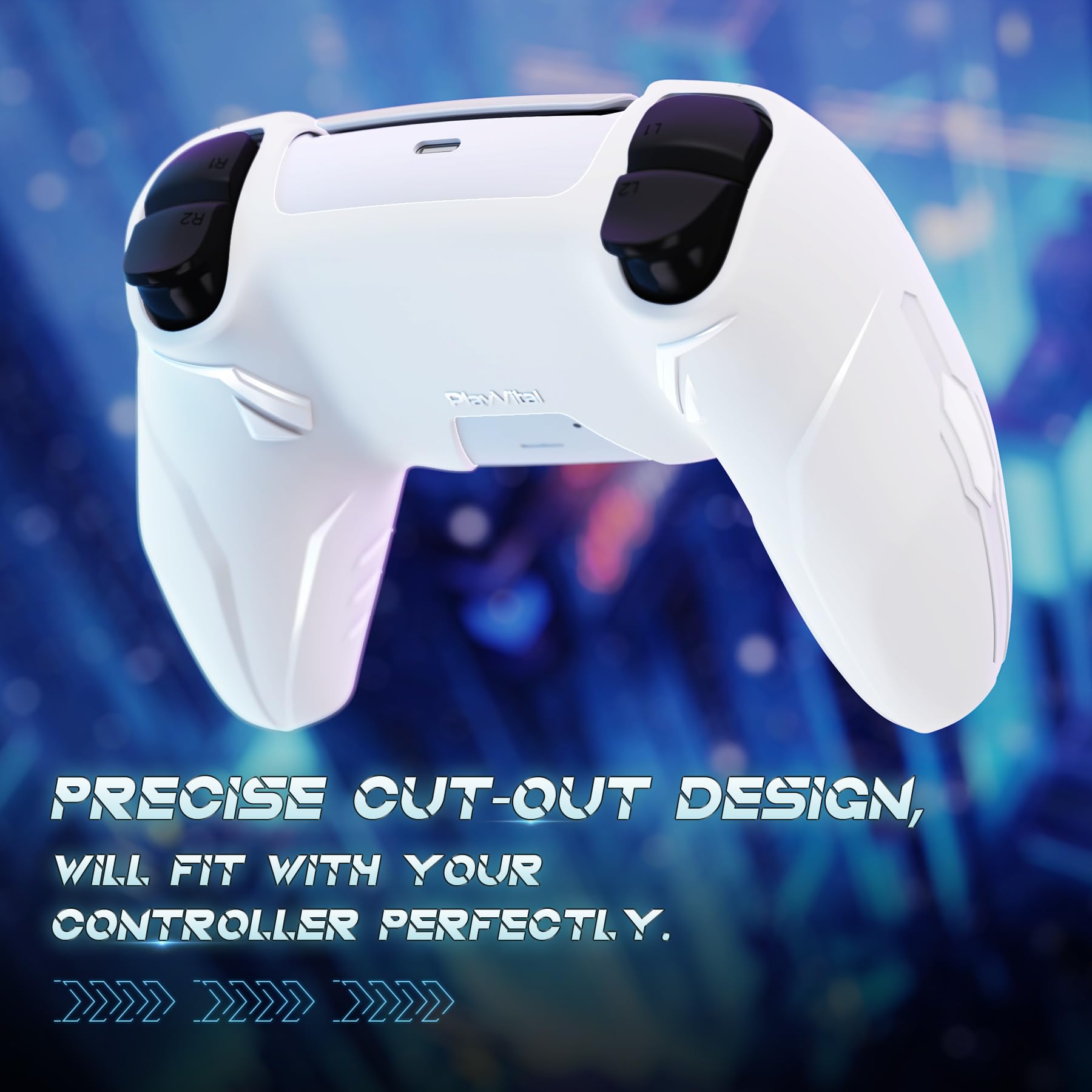 playvital 2 Cover per ps5 Controller,Joystick Custodia Silicone Protettiva Antiscivolo&Copri Analogici&Adesivi Touchpad,Compatibile con Base di Ricarica,CyberMech-Bianco
