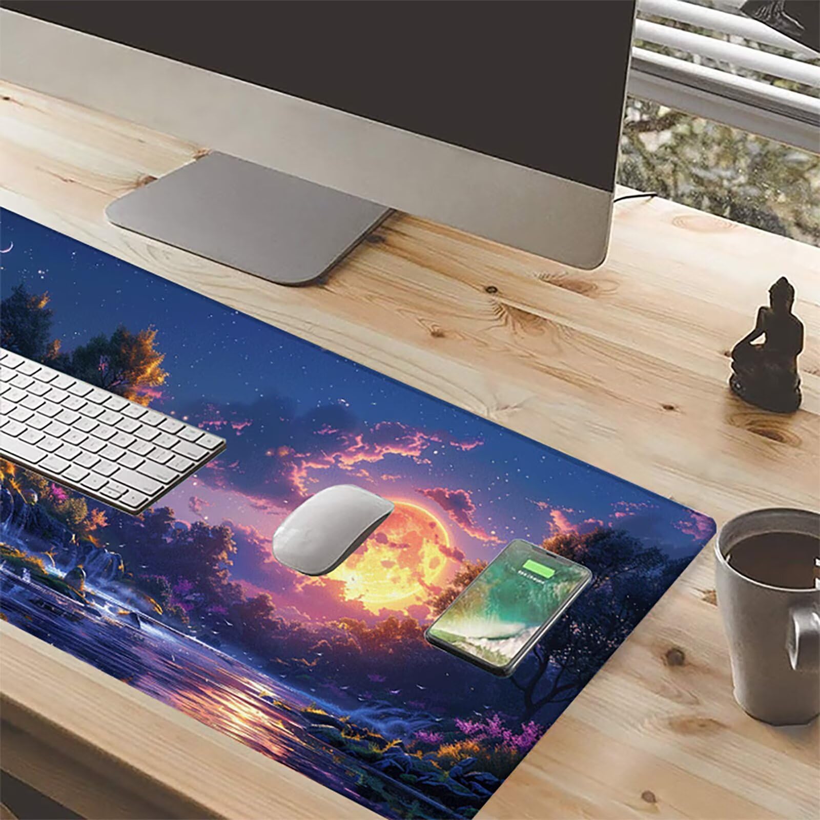 Luna Alfombrilla Ratón Gaming XXL 1500 x 800 mm, Alfombrilla Gaming Verde Mousepad con Base de Goma Antideslizante, Impermeable Desk Mat para Teclado y Raton, Accesorios Gaming, Regalos de Hombre 8-M