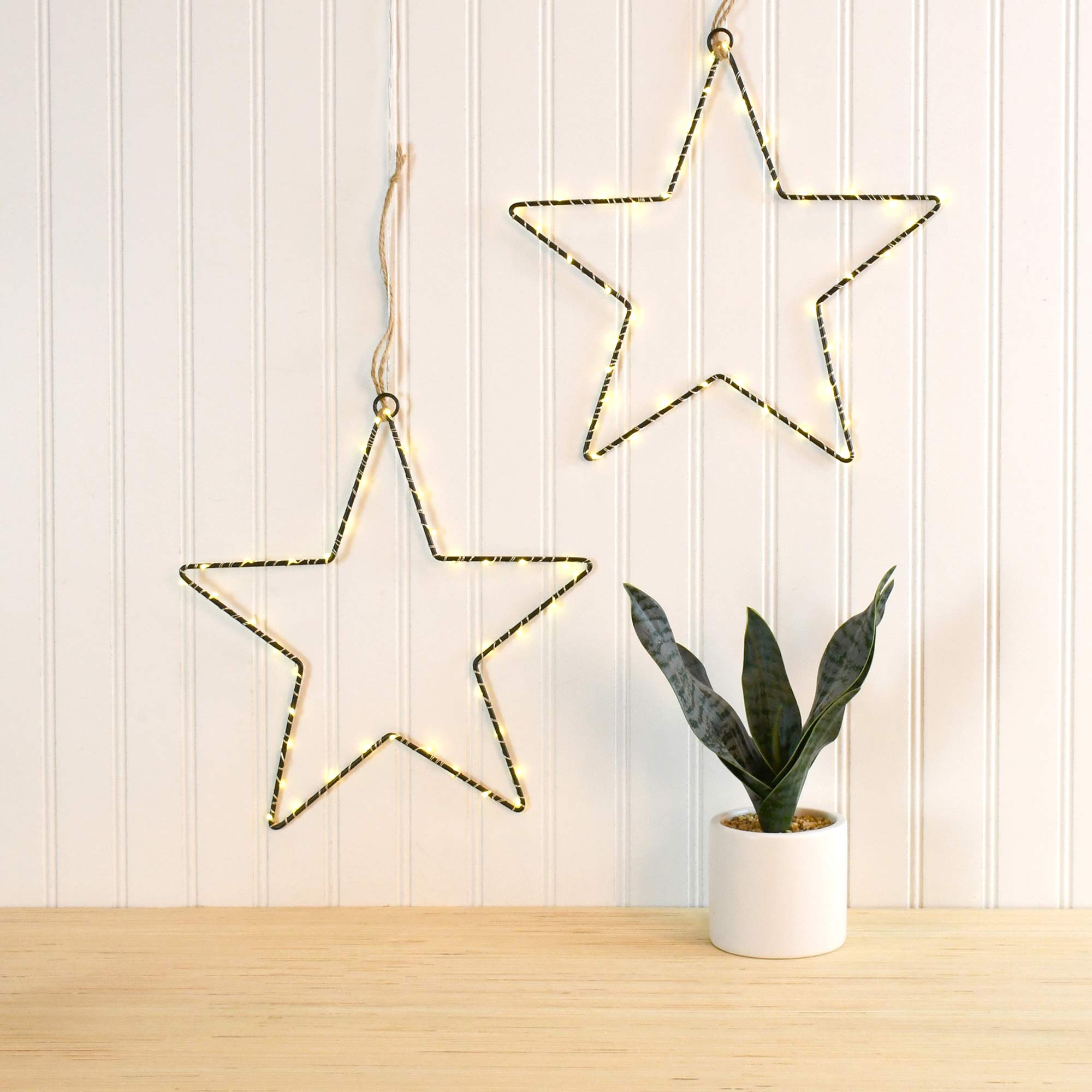 LumaBase Battery Operated LED Lighted Metal Stars - Set of 2