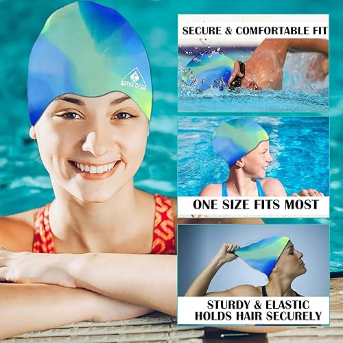 Vista 5 de Water Gear Jazz Silicone Swim Cap Azul/Verde