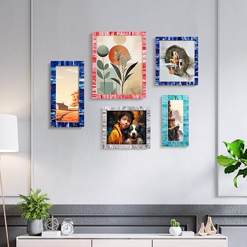 Miniatura 4 de Handicrafts Home Juego de 2 portarretratos de 5 x 7 pulgadas, hecho a mano, con incrustaciones de hueso rojo, colección clásica, marco bohemio