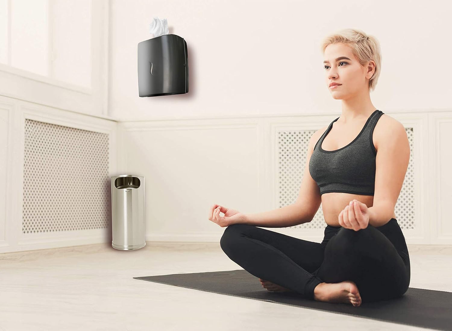 Facility & Gym Wipes Combo Pack with Wall Mount Upward Pull Dispenser, 2 x 800 Sheet Refill Bags (1600 Total Sheets), Multi-Purpose Cleaning for Commercial Use, Offices, Fitness Centers & Public Areas