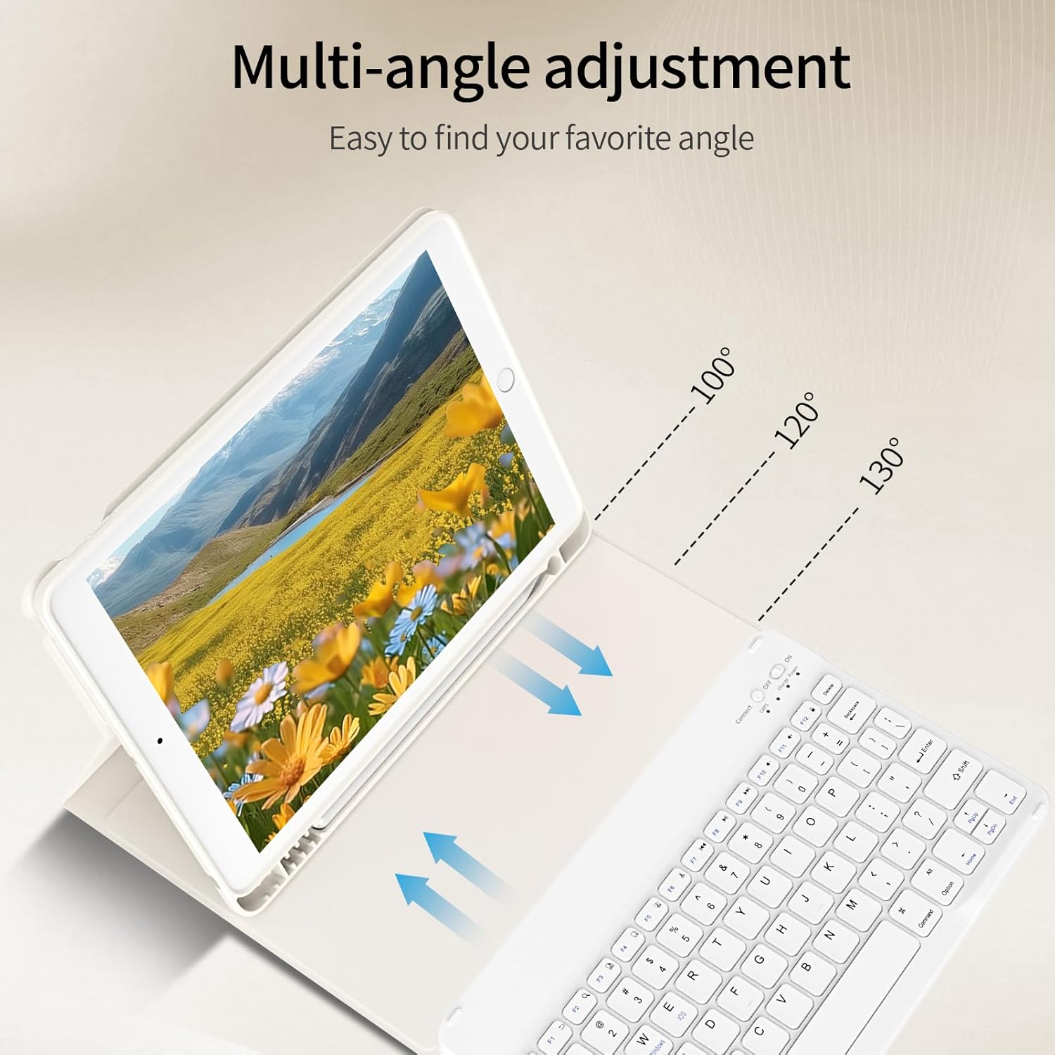 Keyboard Case for iPad 9th Generation 2021 10.2 Inch, Detachable Wireless Rechargeable Keyboard Case with Pencil Holder, Folio Stand Cover for iPad 8th Gen 2020/ 7th Gen 2019 -White