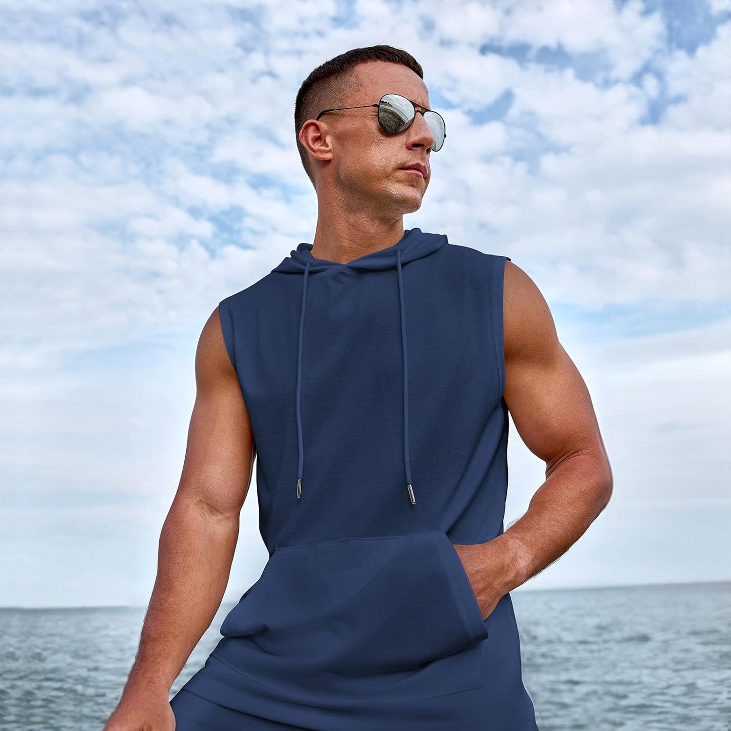 Uni Clau Men's Short Sleeve Summer Tracksuit Hooded Tanks Tops Sweatsuit 2 Piece Casual Sports Shorts Set - Image 5