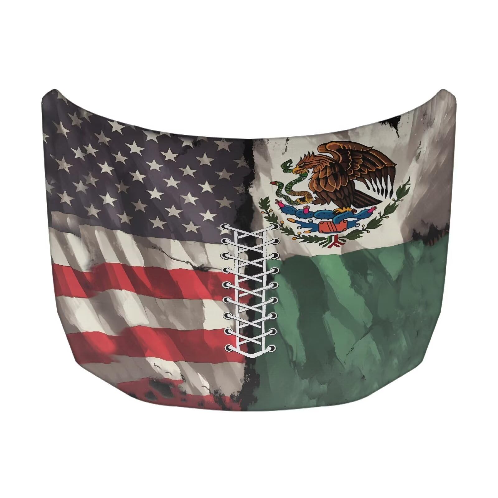 Car Hood Cover Protector Stretchable Auto Hood Wrap Blankets Waterproof Sun Proof Auto Exterior Accessories for SUV Sedans Trucks (USA Flag and Mexican Flag Stitching)