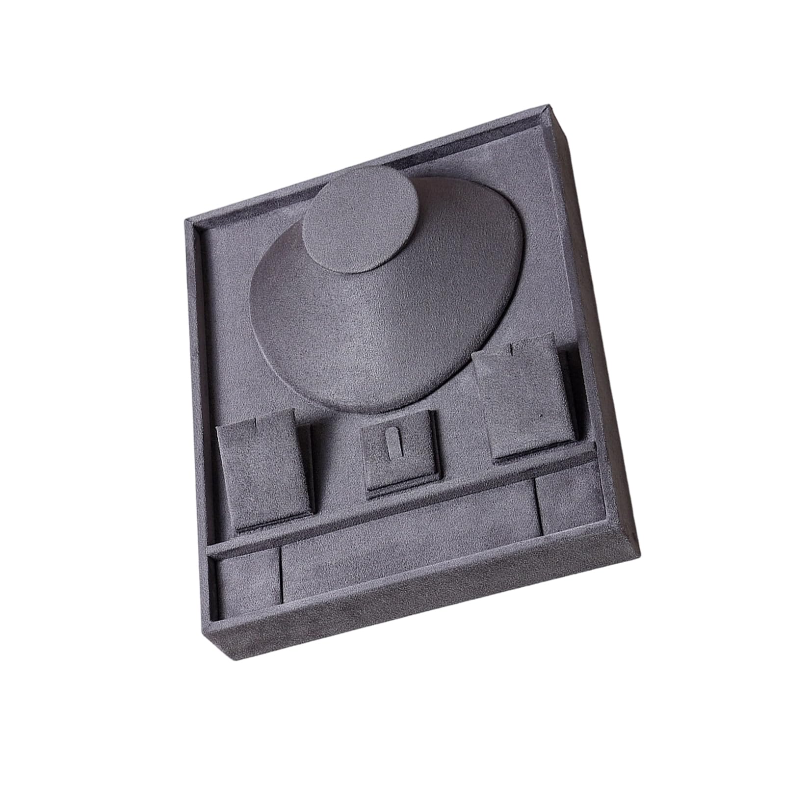 Plateau de présentation pour bijoux avec rembourrage en velours, gris