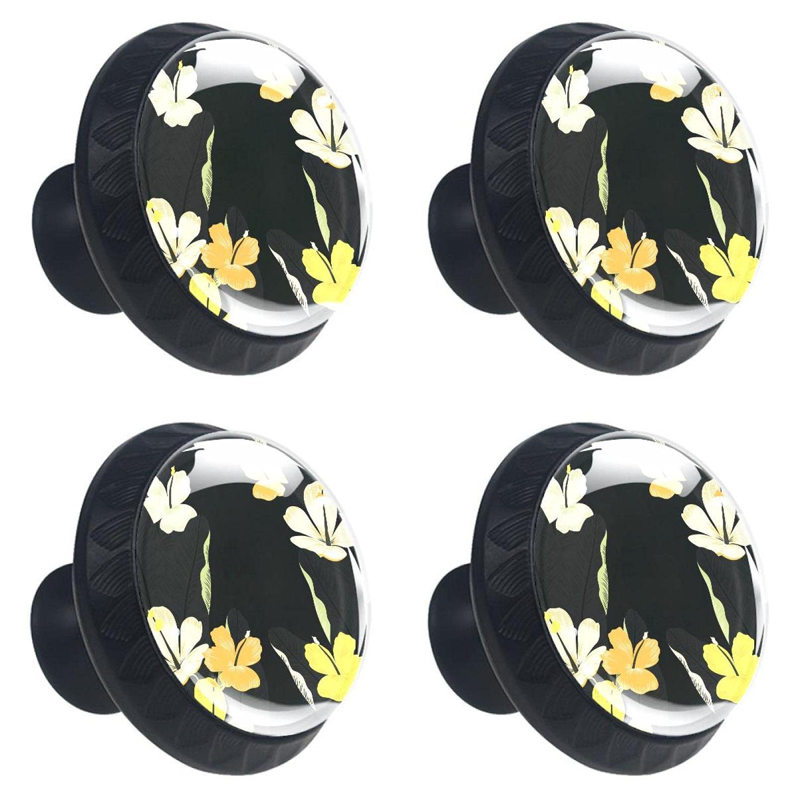 Boutons de meuble en verre de qualité supérieure motif floral noir 30 mm