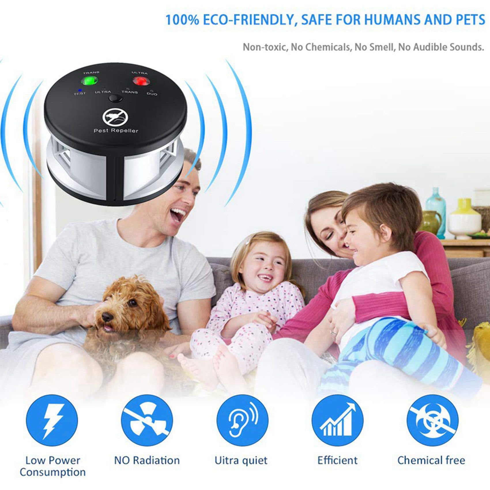 6X Reple Rodent Repeller, Repeller Ultrasonic Repeller, Pressure Wave, Indoor per Topi, Ratti, Spina Europea Un 360 Gradi EU Plug