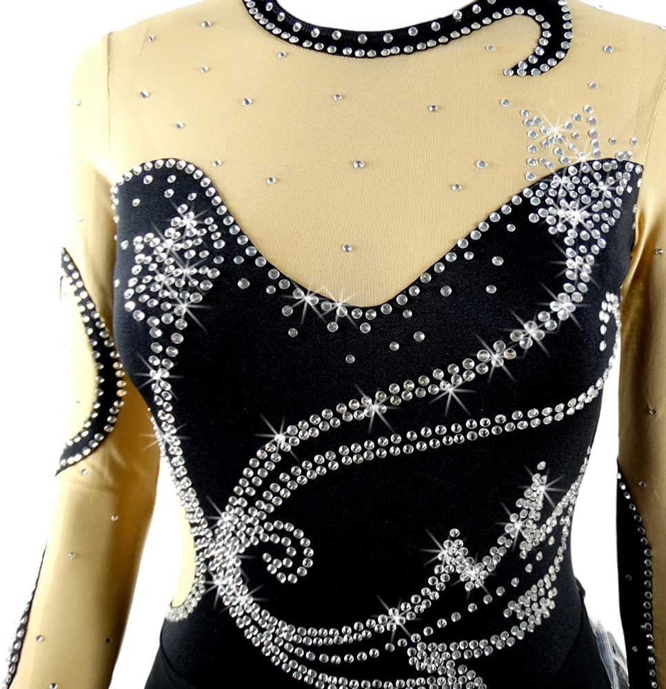 Ice Figure Skating Dress Girls Women Long-Sleeved Black Competition Performance Stage