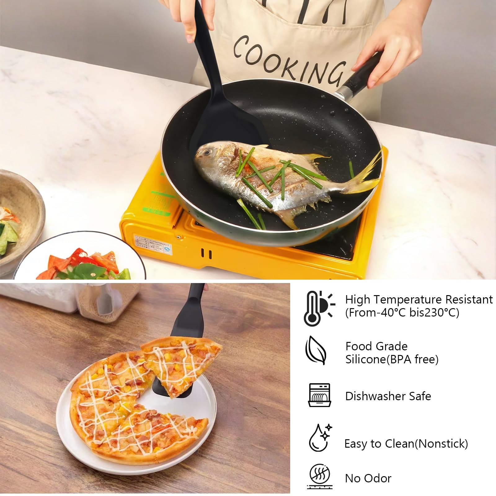 Spatola Per Pancakes E Frittate Spatola In Silicone Extra Lunga U-Taste - 2 Pezzi, Resistente Al Calore 315°C, Per Padelle Antiaderenti Spatola Flipper Per Pancake